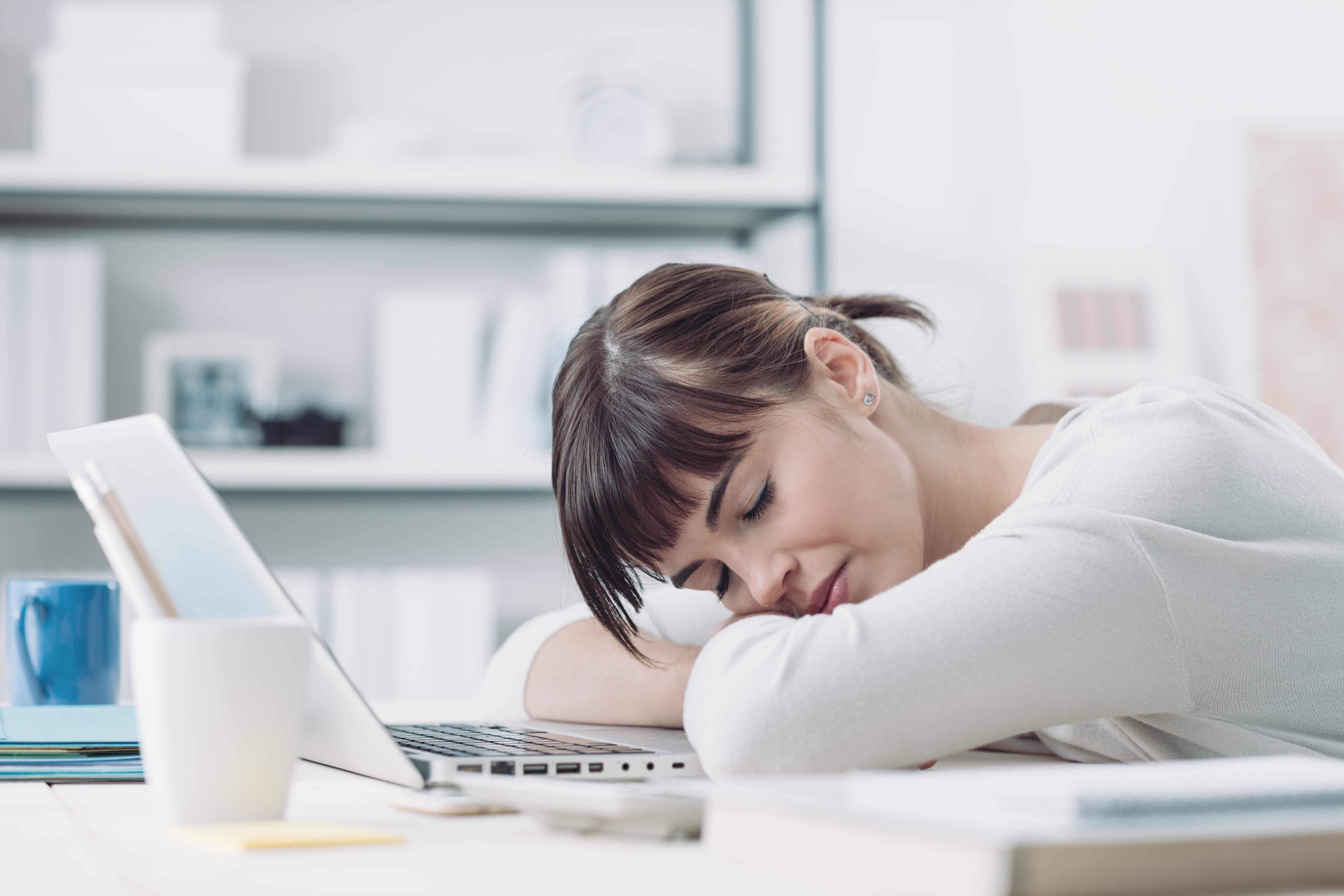 Woman sleeping on the job